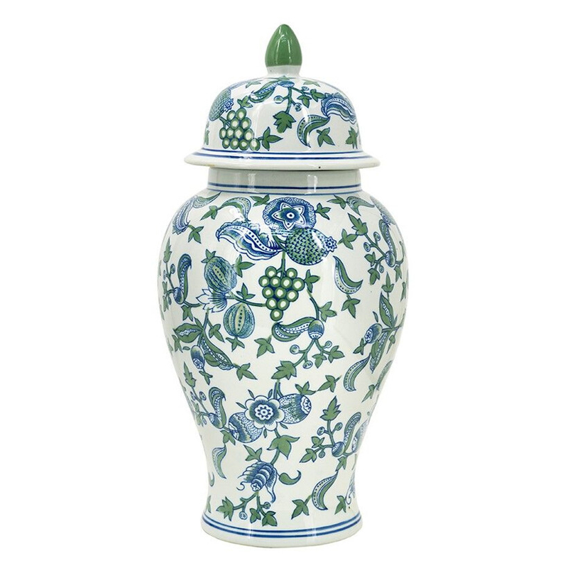 Ваза с крышкой и зелено-голубым рисунком на белом фоне 51 см Blue & White Ornament Белый Синий Ваза с крышкой и зелено-голубым рисунком на белом фоне 51 см Blue & White Ornament Белый Синий в Уфе | Loft Concept