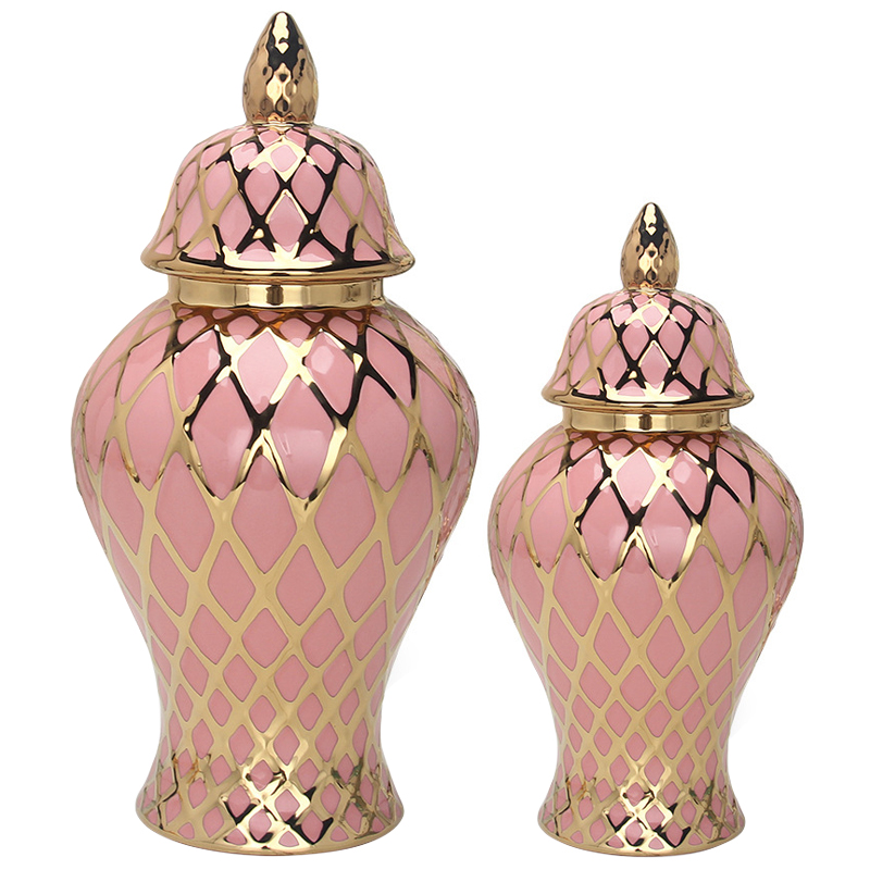 Ваза с крышкой Gold Ornament Pink Vase Розовый Золотой в Уфе | Loft Concept 