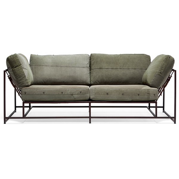 Двухместный диван Olive Military Two Seat Sofa Оливковый в Уфе | Loft Concept 