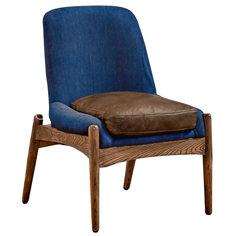 Кресло NAXOS CHAIR BLUE Leather and linen Синий Дерево Табак в Уфе | Loft Concept 