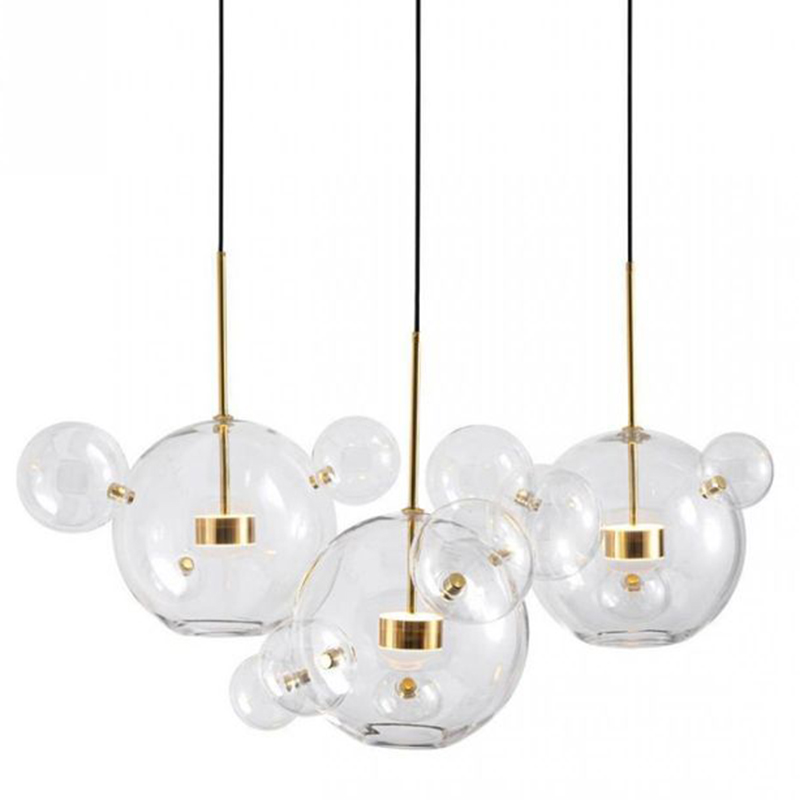 Светодиодный светильник Giopato & Coombes Bubble Chandelier Linear Circle 3 плафона Белый Золотой Прозрачное Стекло в Уфе | Loft Concept 