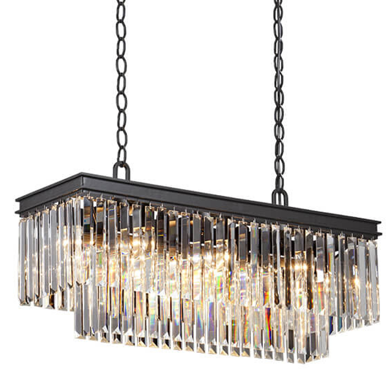 Люстра RH 1920s Odeon Clear Glass Rectangular Chandelier Black iron Длина 80 Прозрачное Стекло Черный матовый в Уфе | Loft Concept 