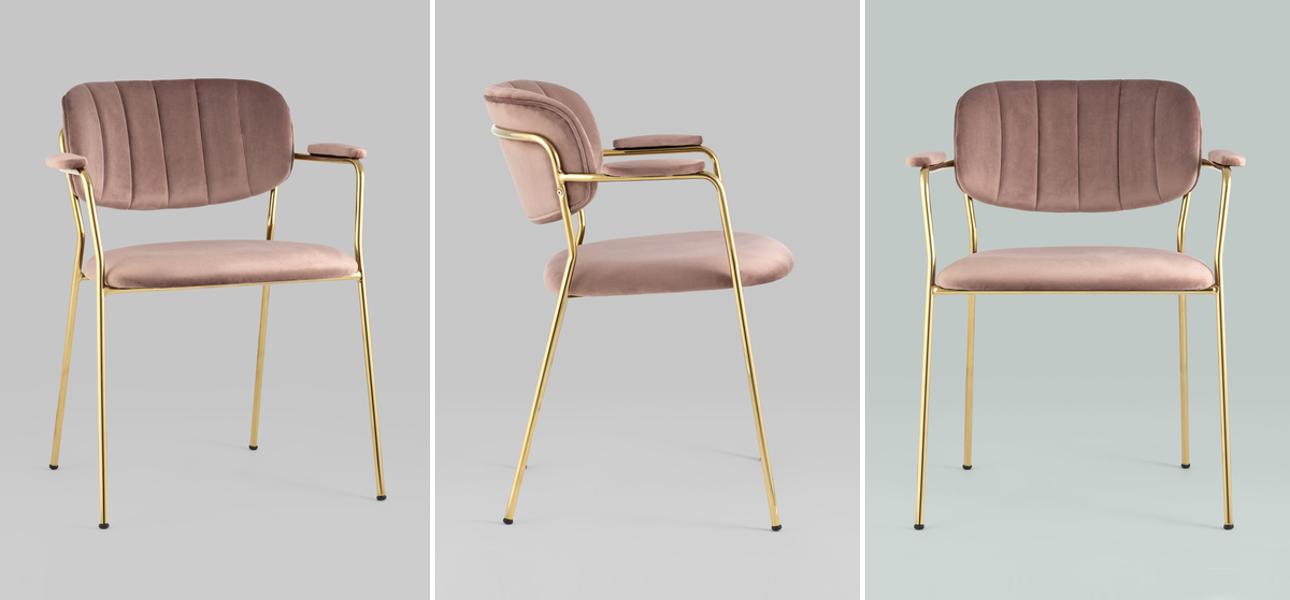 Стул Singer Chair Золотой Металл Пыльная Роза - фото