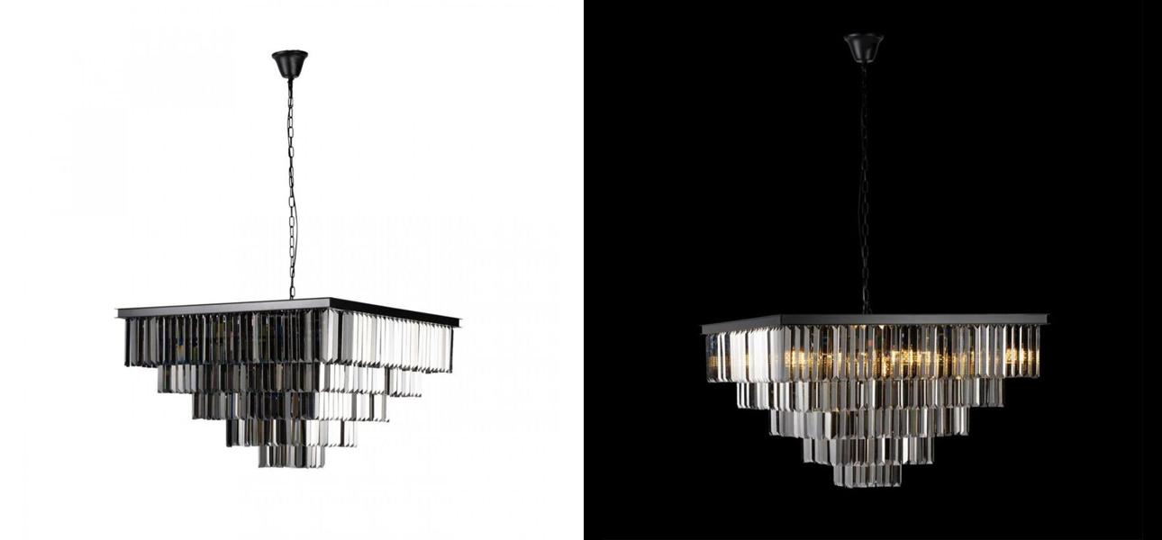 Квадратная Люстра Odeon Black iron Five layers Серое Стекло 80х80 - фото