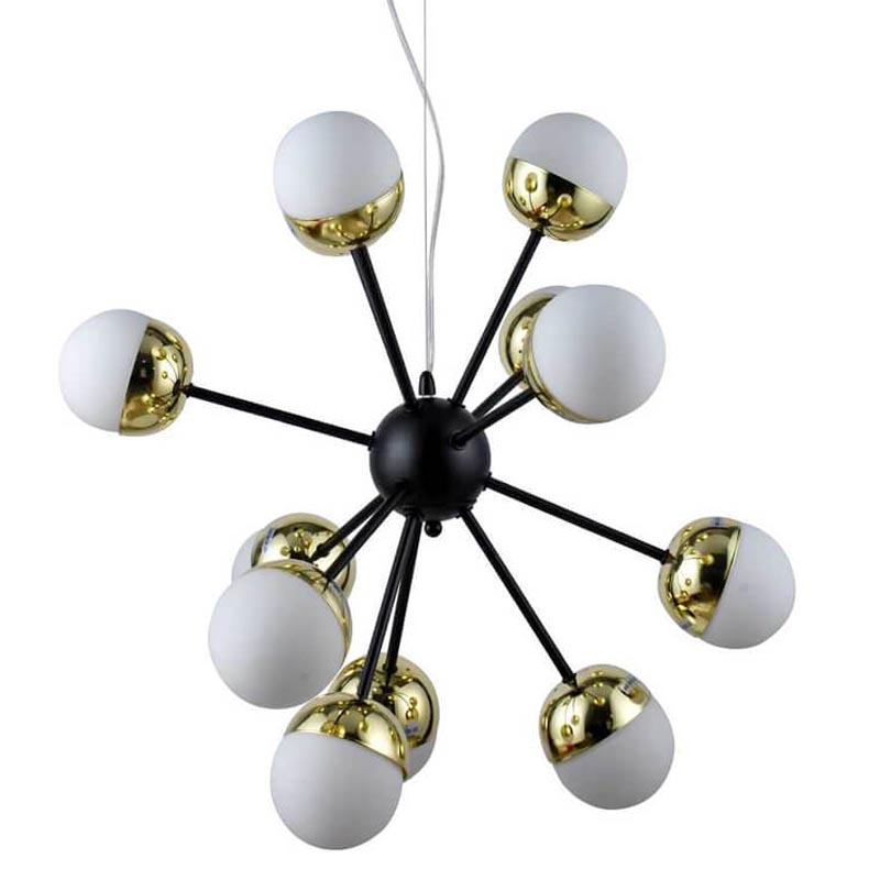 Люстра Sputnik White and Gold Globe Chandelier 12 Черный Золотой Белый в Уфе | Loft Concept 