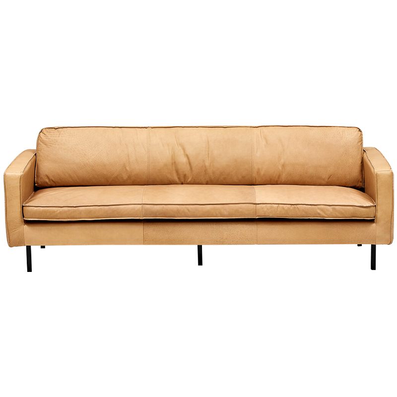 Диван кожаный Adrian Beige Leather Sofa Бежевый Черный в Уфе | Loft Concept 