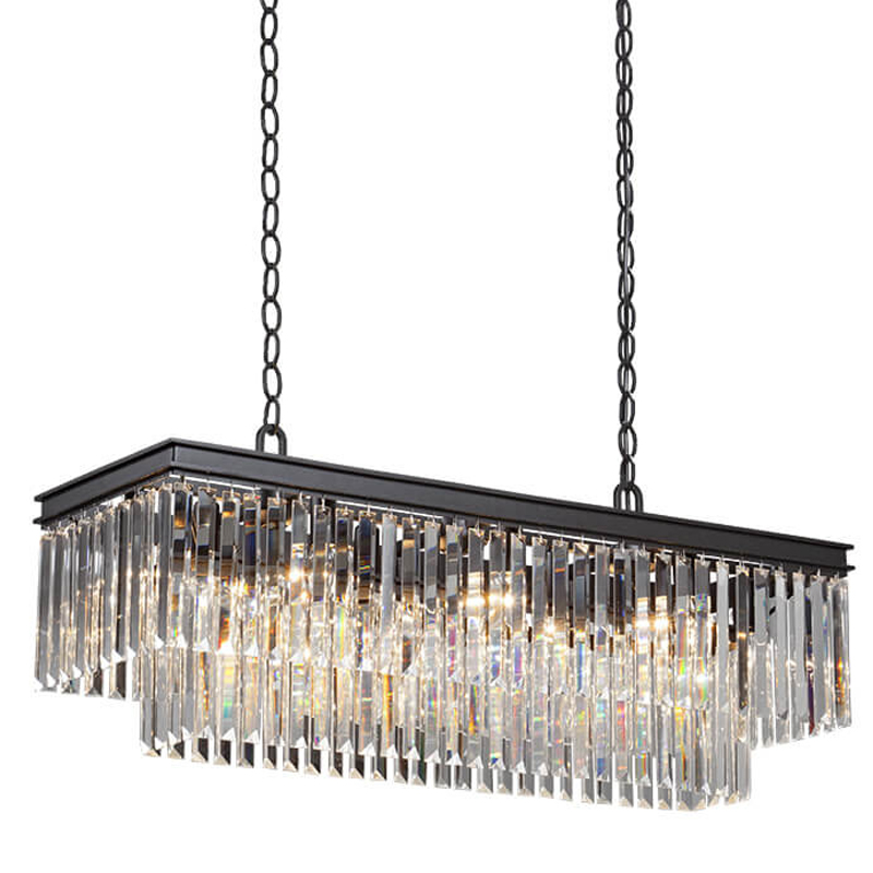 Люстра RH 1920s Odeon Clear Glass Rectangular Chandelier Black iron 100 Черный матовый Прозрачное Стекло в Уфе | Loft Concept 