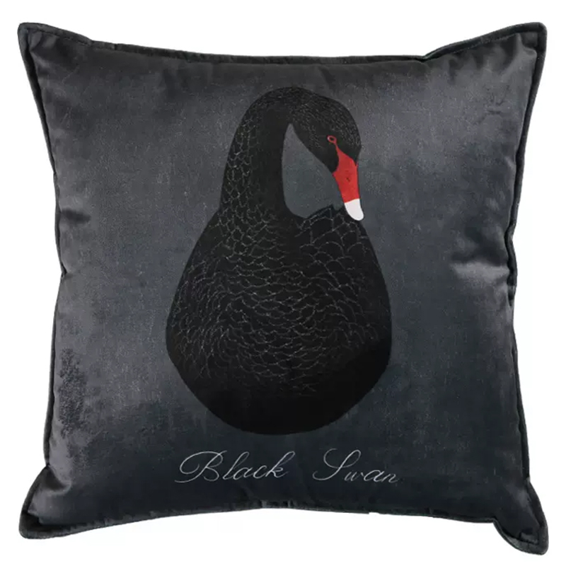 Декоративная подушка Black Swan I Cushion Черная Черный Серый Красный в Уфе | Loft Concept 