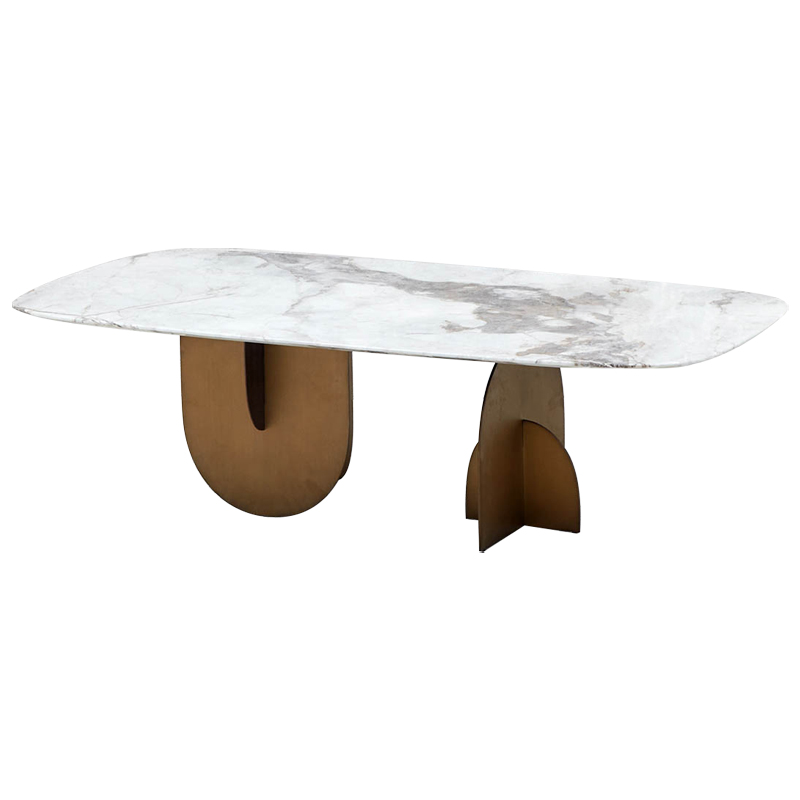 Кофейный стол Aoife Marble Dining Table Латунь Белый Мрамор Bianco Серый в Уфе | Loft Concept 