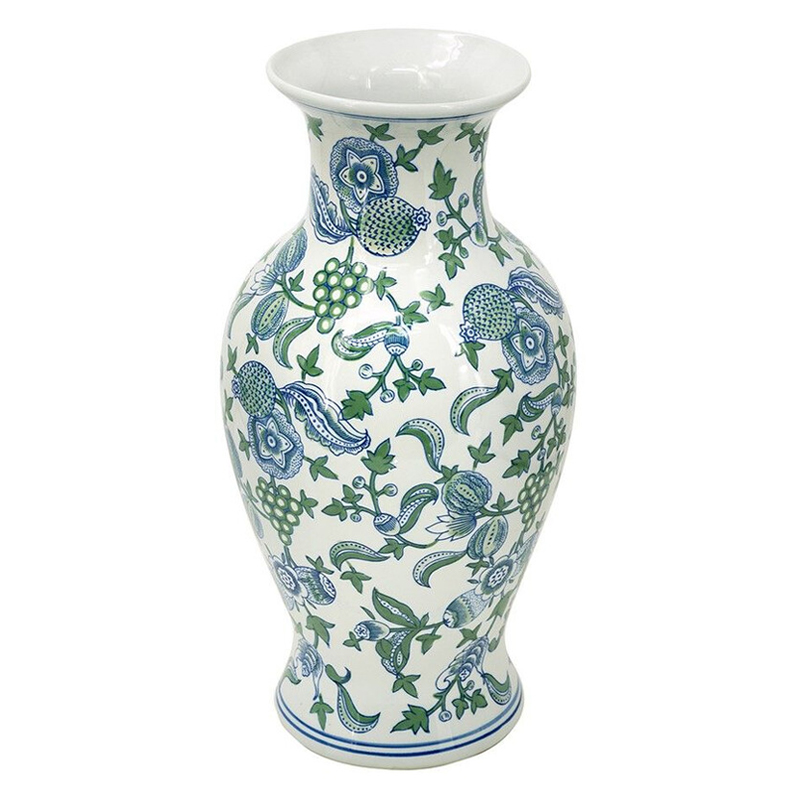 Ваза с зелено-голубым цветочным узором на белом фоне 47 см Blue & White Ornament Белый Синий Зеленый Ваза с зелено-голубым цветочным узором на белом фоне 47 см Blue & White Ornament Белый Синий Зеленый в Уфе | Loft Concept