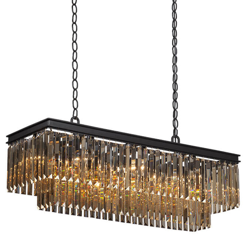 Люстра Odeon Amber Glass Rectangular Chandelier Black iron Янтарное стекло длина 100 Черный матовый в Уфе | Loft Concept 