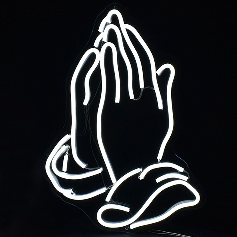 Неоновая настенная лампа Praying Hands Neon Wall Lamp Белый Прозрачный в Уфе | Loft Concept 