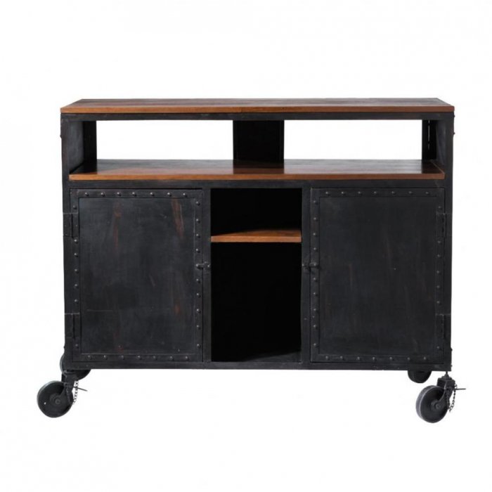 Комод в стиле Индастриал на колёсах Industrial Bar Oak Chest Черный в Уфе | Loft Concept 