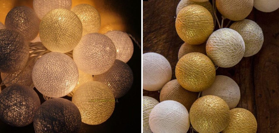 Гирлянда хлопковые фонарики Сotton Ball Gold Mix - Loft-Concept в Уфе