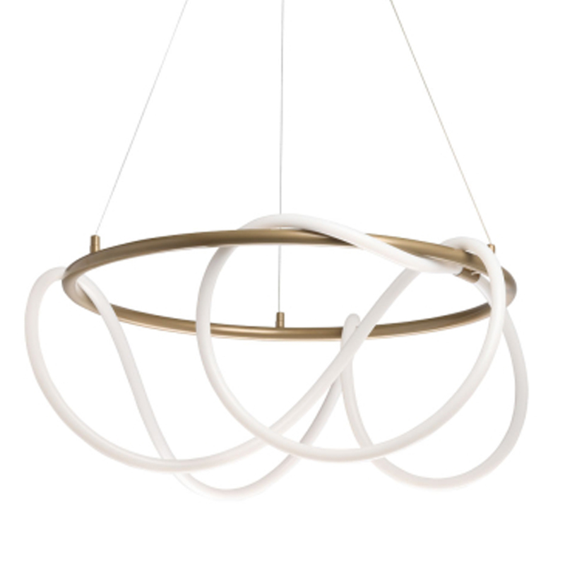 Люстра подвесная круглая золотого цвета с белыми изогнутыми световыми линиями Luke Lampco Tracer Lamp Белый Золотой в Уфе | Loft Concept 