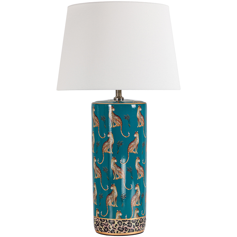 Настольная лампа с абажуром Leopard Lampshade Emerald Изумрудный Белый Коричневый в Уфе | Loft Concept 