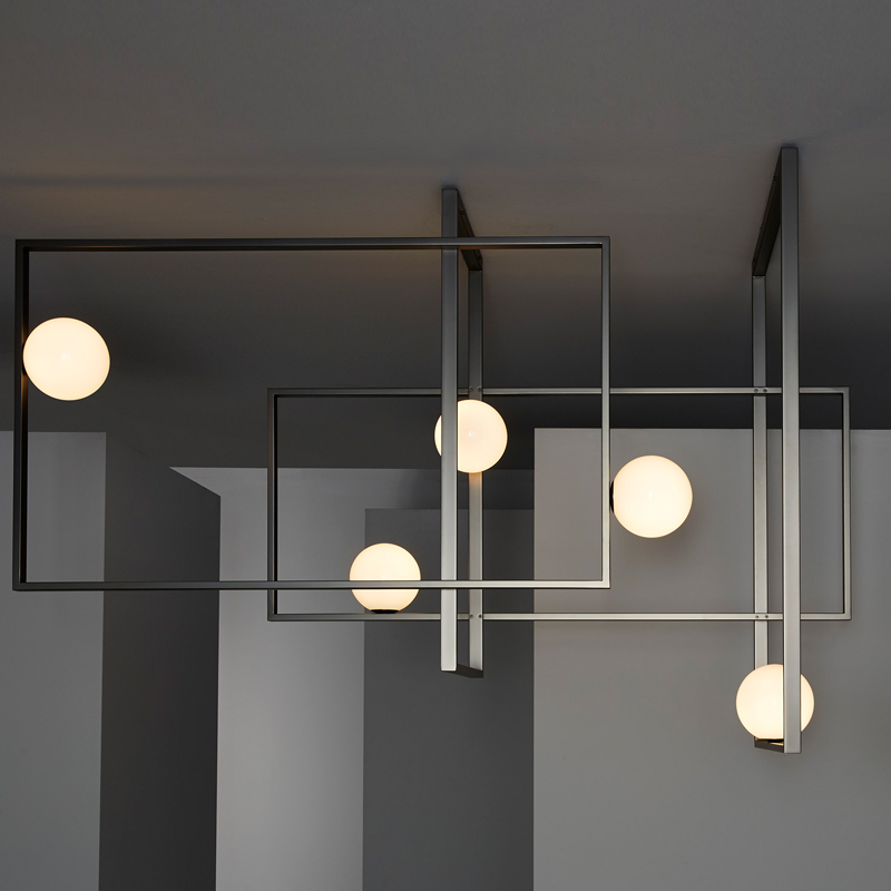 Люстра Mondrian Glass Venicem Ceiling Lamp graphite Белое матовое стекло Графит сатин в Уфе | Loft Concept 