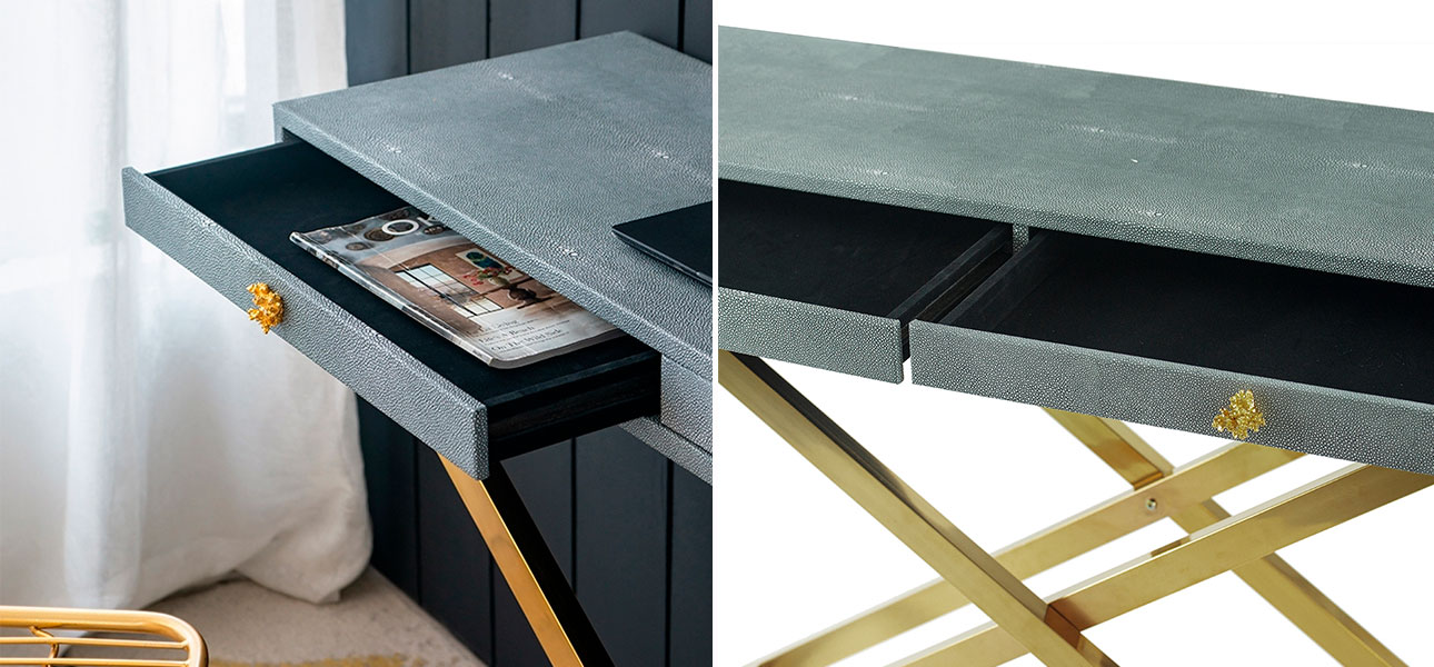 Столик с кожаной столешницей серый цвет Joan - фото