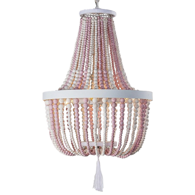 Люстра каплевидной формы украшенная круглыми бусинами розовая Wooden Pink Chandelier Белый Розовый в Уфе | Loft Concept 