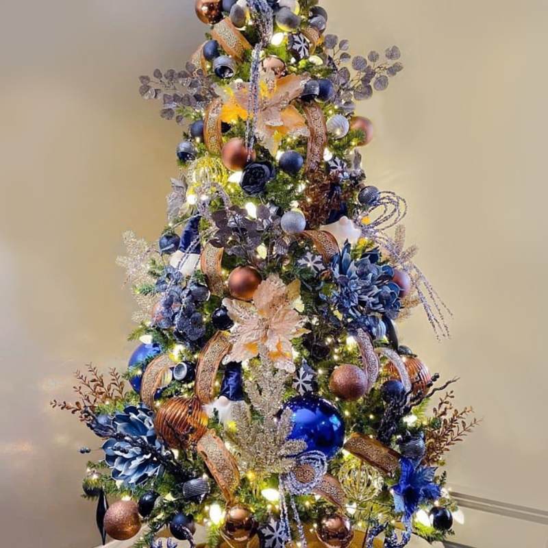 Дизайнерская Ель Синие Цветы Christmas tree Blue flowers Синий Золотой Серебряный в Уфе | Loft Concept 