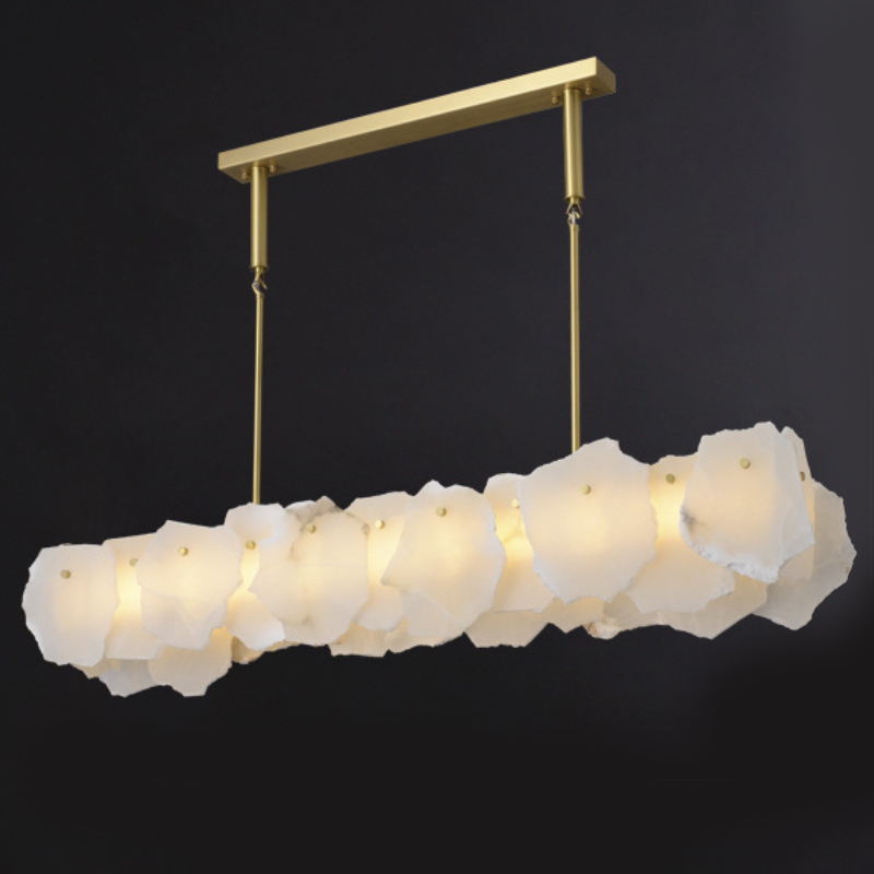 Люстра Lucretia Marble Rectangular Chandelier Латунь Белый Мрамор Bianco в Уфе | Loft Concept 