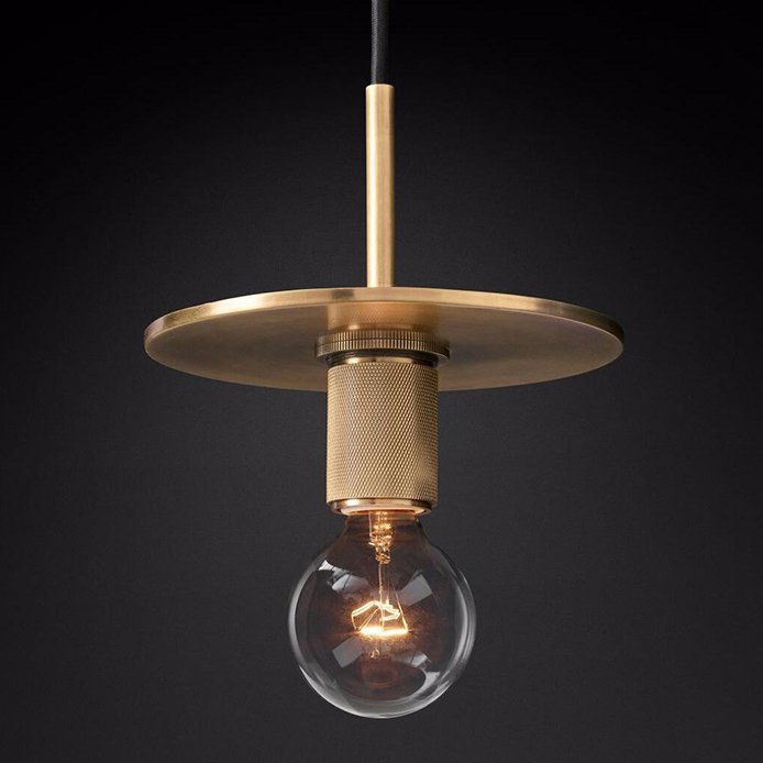 Подвесной светильник RH Utilitaire Disk Shade Pendant Brass Латунь Прозрачное Стекло в Уфе | Loft Concept 