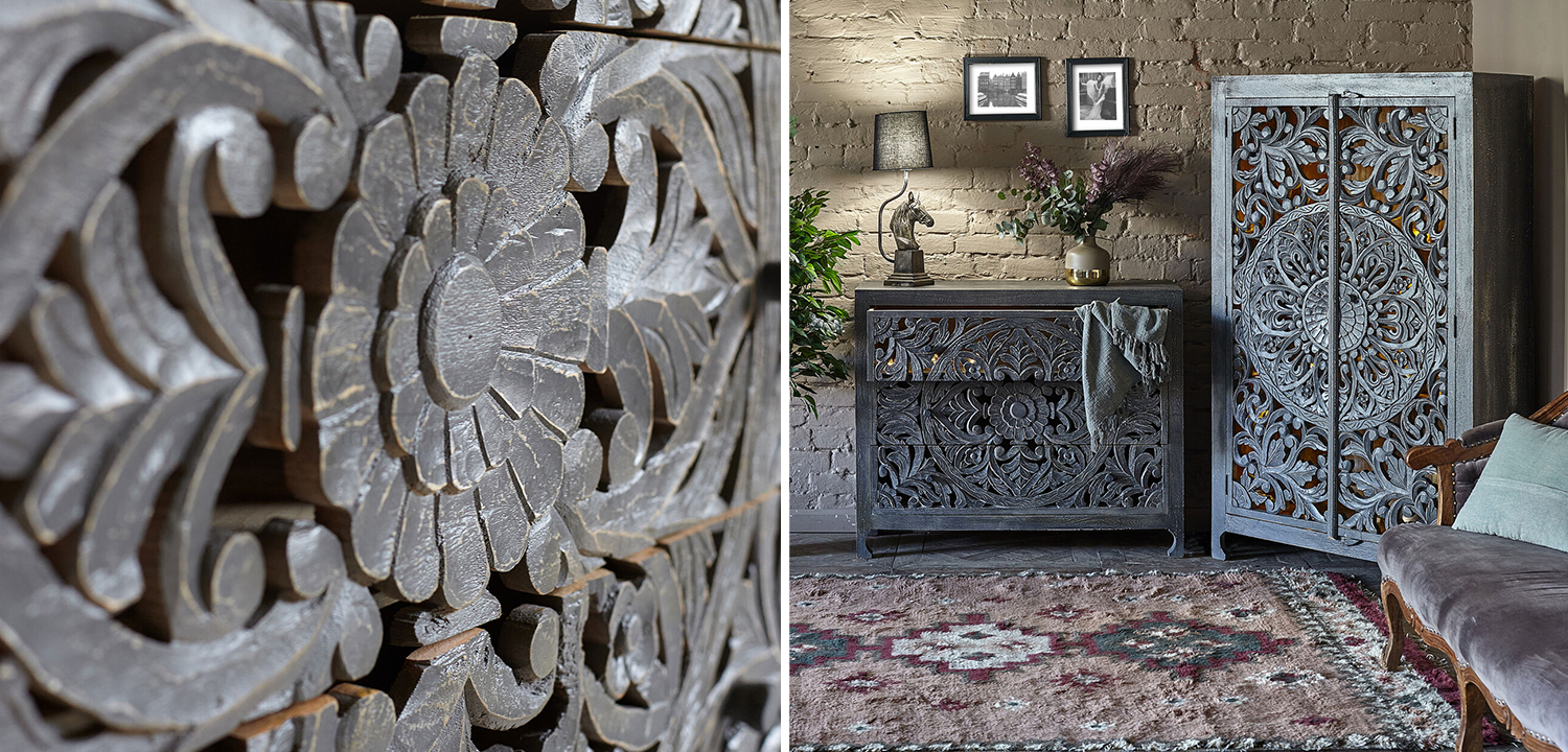 Комод Indian Antique White Furniture Chest of Drawers Kailash серый - фото