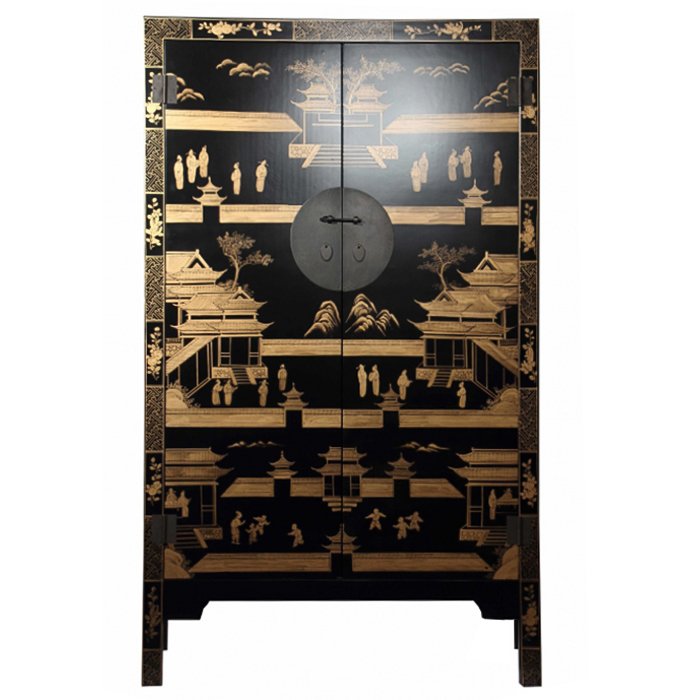 Китайский шкаф Black Gold Cabinet Low Черный в Уфе | Loft Concept 