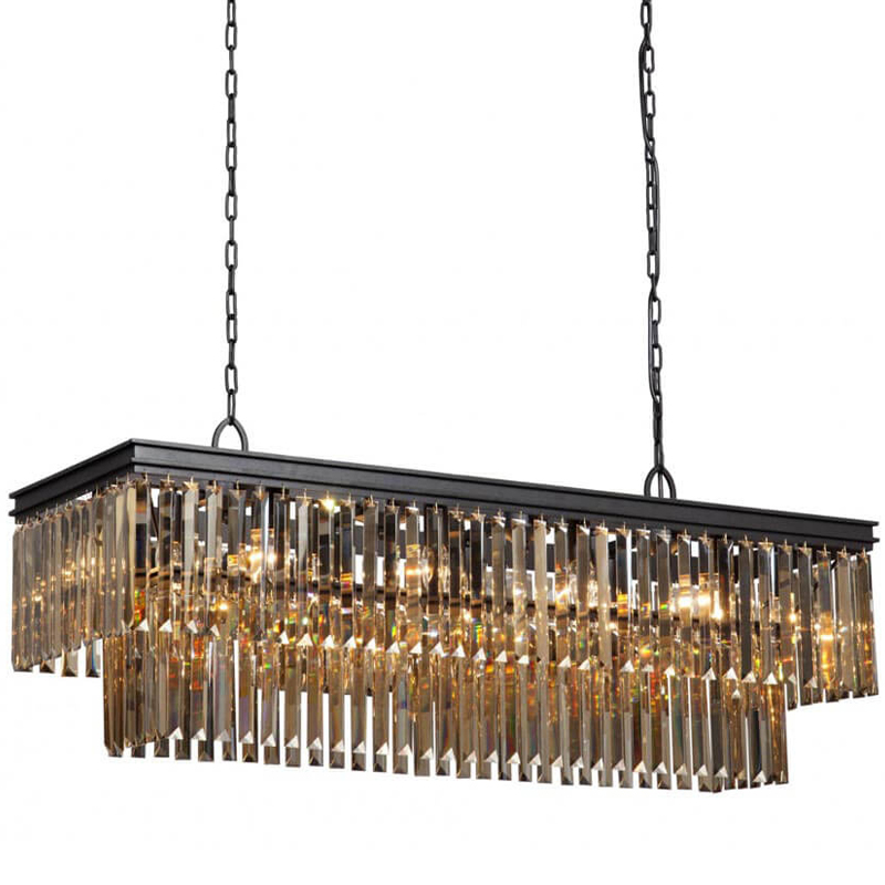 Люстра Odeon Amber Glass Rectangular Chandelier Black iron Янтарное стекло длина 120 Черный матовый в Уфе | Loft Concept 