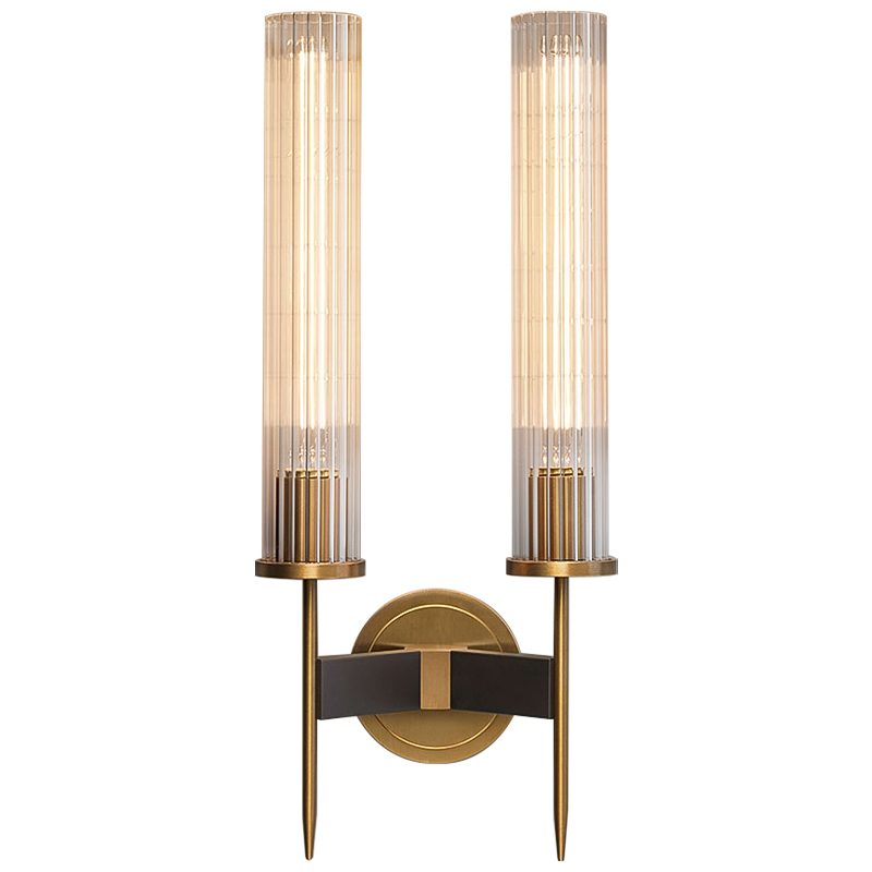 Бра Jonathan Browning ALOUETTE DOUBLE SCONCE Прозрачное Стекло Латунь Черный в Уфе | Loft Concept 