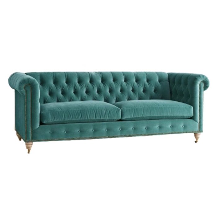 Трехместный диван Velvet Lyre Chesterfield Sofa Серый Фиолетовый Красный Малахит (зеленый) Бирюзовый Голубой пастельный Золотой в Уфе | Loft Concept 