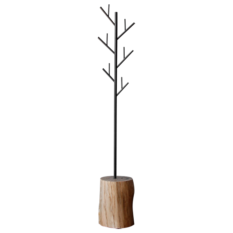 Вешалка Metal Branches and Stump Floor Hanger Black Черный Светлый дуб в Уфе | Loft Concept 