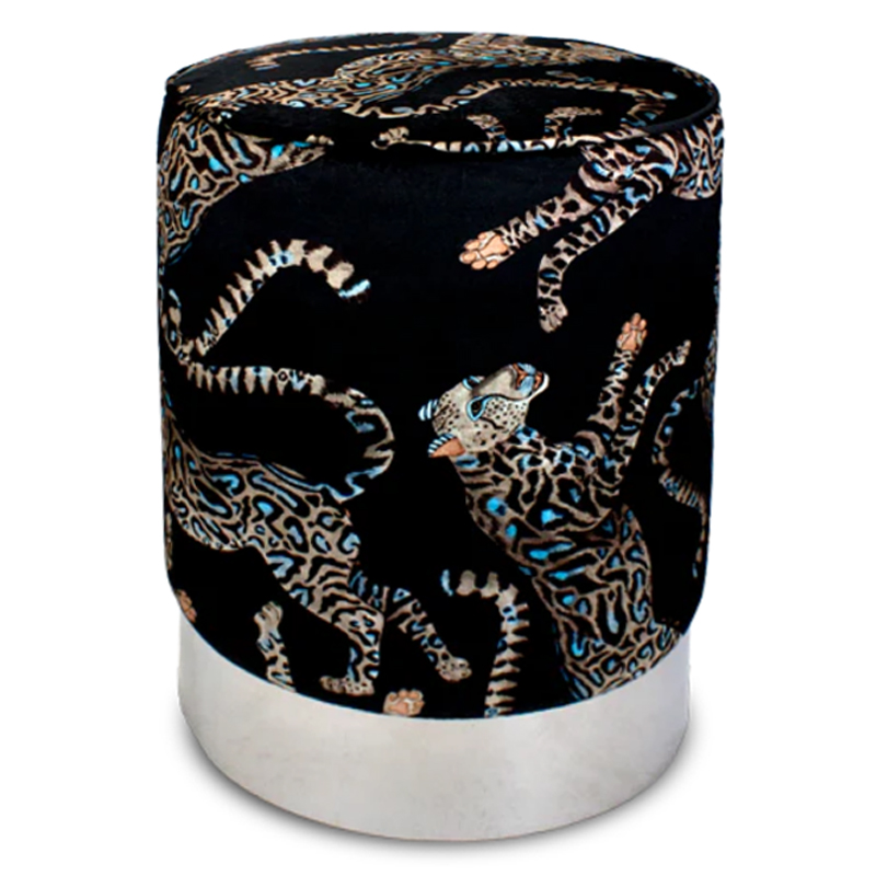 Пуф Леопарды Cheetah Kings Starry Nights Velvet Pouffe Черный Серебряный в Уфе | Loft Concept 