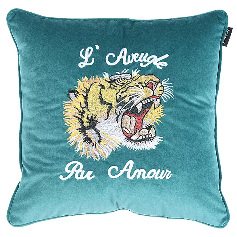 Декоративная подушка Стиль Gucci Tiger Turquoise Cushion Бирюзовый Желтый Белый Черный в Уфе | Loft Concept 