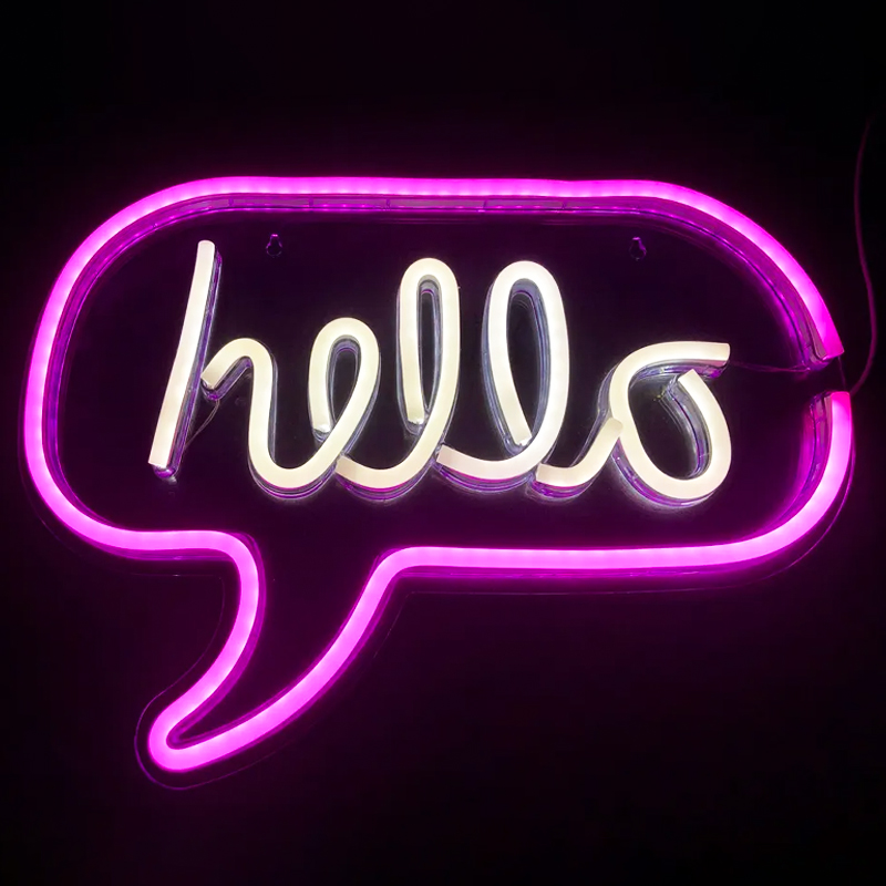 Неоновая настенная лампа Hello Neon Wall Lamp Розовый Белый в Уфе | Loft Concept 