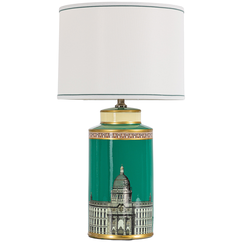 Настольная лампа Old Town Green Lampshade Белый Зеленый Золотой в Уфе | Loft Concept 