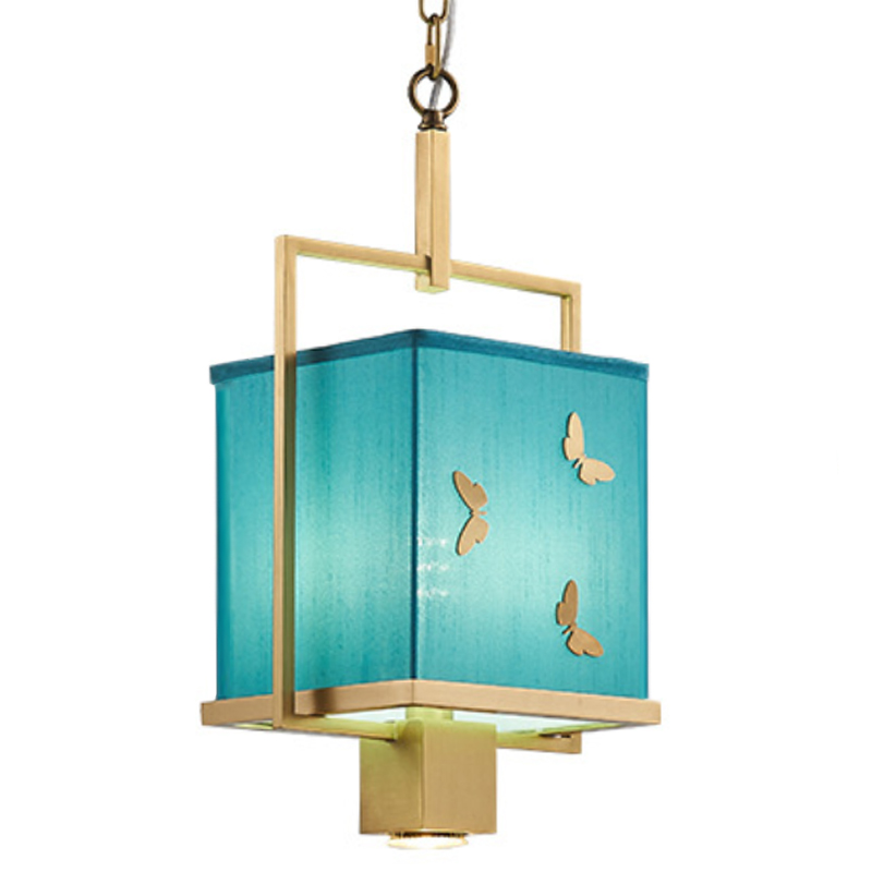 Светильник с бабочками Butterflies Blue Background Hanging lamp Латунь Бирюзовый в Уфе | Loft Concept 