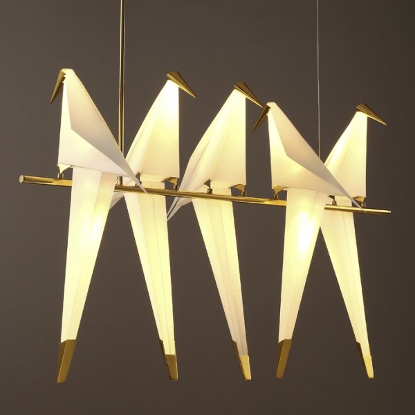 Люстра Origami Bird Chandelier Line 5 Бежево-серый Золотой в Уфе | Loft Concept 