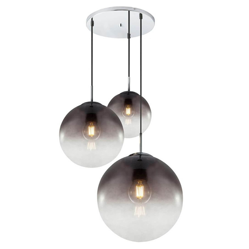 Люстра Ball Sunrise Pendant lamp smok 3 плафона Стекло Смок Хром в Уфе | Loft Concept 