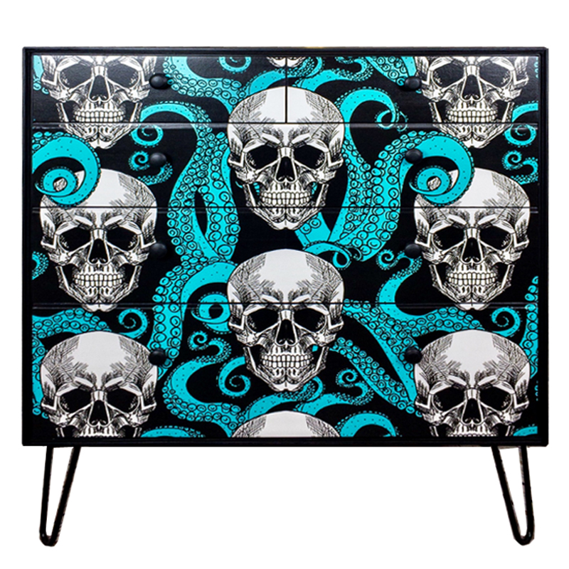 Комод с Черепами Chest of Drawers Skull and Octopus Черный Бирюзовый в Уфе | Loft Concept 