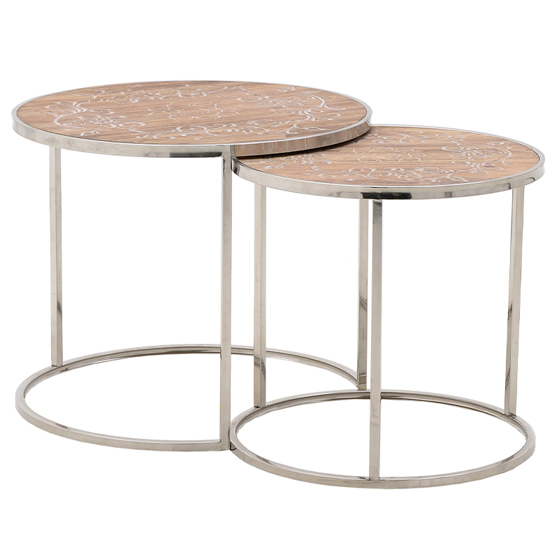 Комплект приставных столиков Malia Round Side Tables Древесина Серебряный в Уфе | Loft Concept 