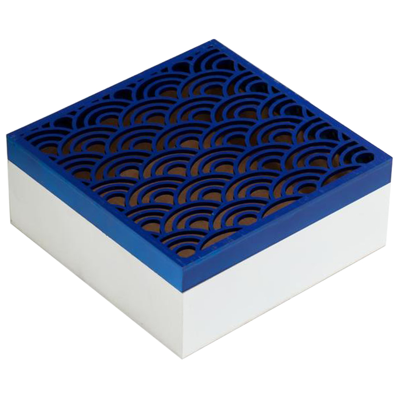 Шкатулка Deep Blue Scales Pattern Box Белый Синий в Уфе | Loft Concept 