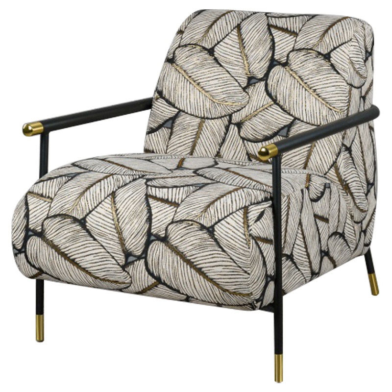 Кресло с Цветным принтом Листья Foliage Armchair Grey Серый ivory ( слоновая кость ) Черный Золотой в Уфе | Loft Concept 