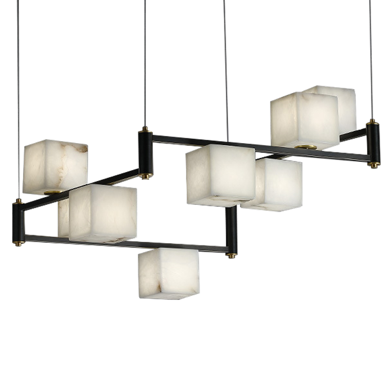 Люстра Marble Cubes Modern Light Chandelier 8 плафонов Латунь Черный Белый Мрамор Bianco в Уфе | Loft Concept 