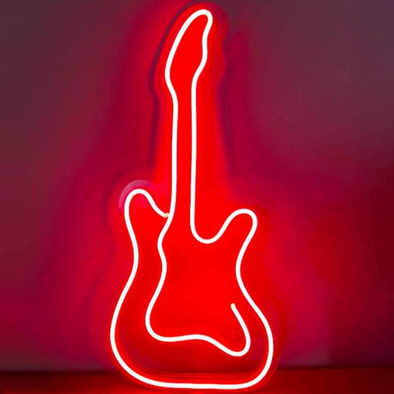 Неоновая настенная лампа Guitar Neon Wall Lamp Красный Прозрачный в Уфе | Loft Concept 