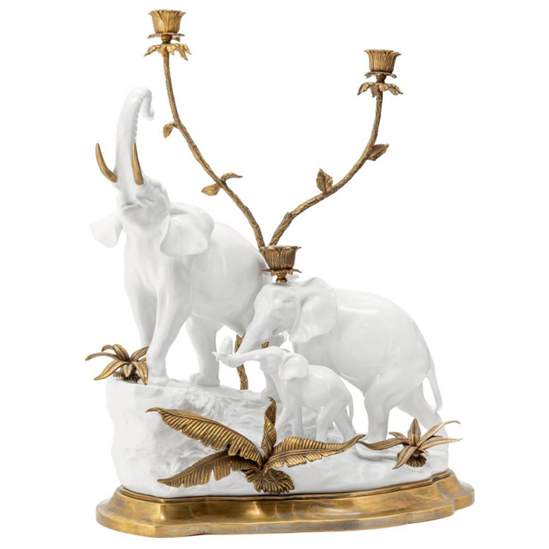 Подсвечник Abhika Candleholder Atlanta Elephants Белый Золотой в Уфе | Loft Concept 