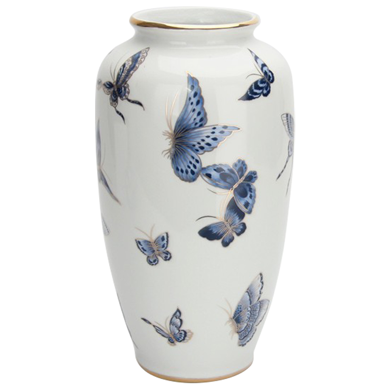 Ваза Porcelain Butterfly Blue and Gold Vase Белый Светло-синий Золотой в Уфе | Loft Concept 