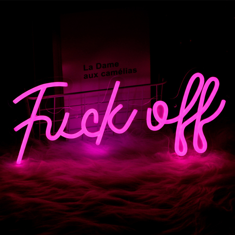 Неоновая настенная лампа Fuck Off Neon Wall Lamp Розовый Розовый Прозрачный в Уфе | Loft Concept 