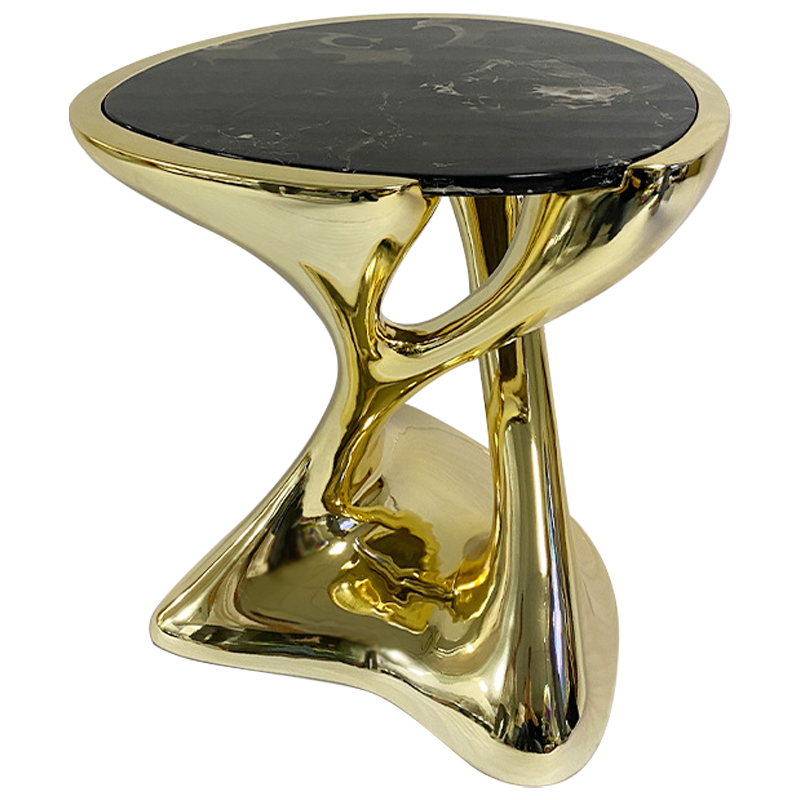 Приставной стол Molten Gold Side Table Глянцевое золото Черный Мрамор Nero в Уфе | Loft Concept 