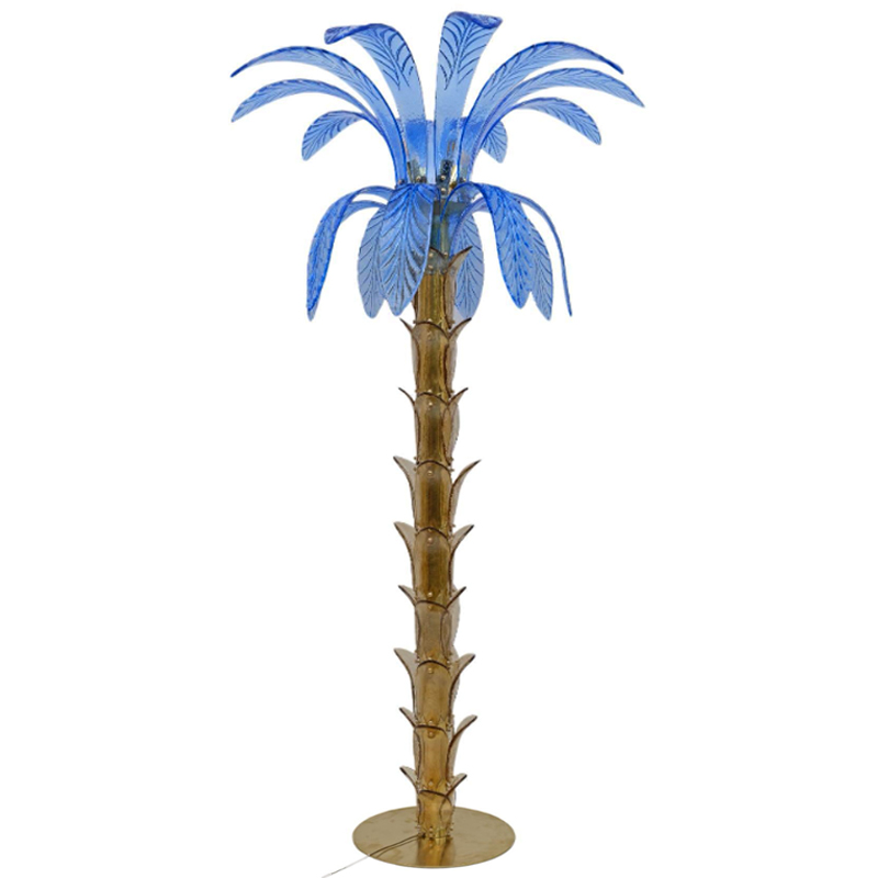 Торшер Glass Decorated Palm Floor Lamp Blue Листья Пальмы  Золотой Синий в Уфе | Loft Concept 